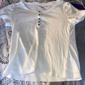 white tee with buttons